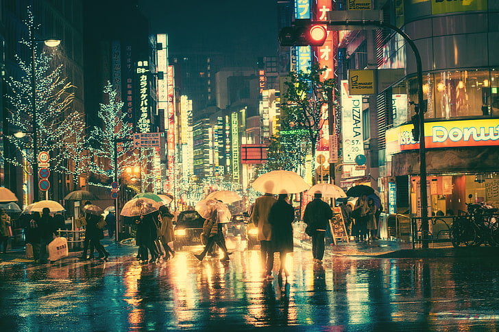 people walking on street with umbrella during daytime, rain, Japan, HD wallpaper