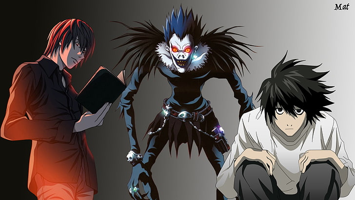 Death Note L, Ryu, and Light Yagame digital wallpaper, Ryuk, Yagami Light