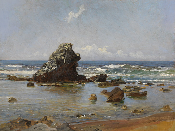 classic art, Nikolai Ge, water, sea, rock, land, rock - object