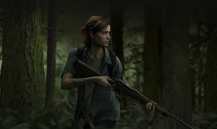Ellie, Last Of Us II, protagonist, gun, video games, forest, HD wallpaper
