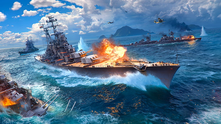 warship wallpaper, world of warships, wargaming net, explosion, HD wallpaper