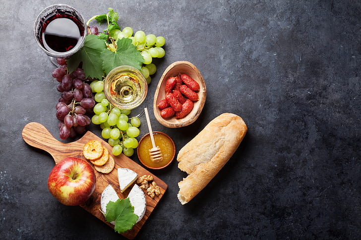 food, still life, fruit, bread, berries, HD wallpaper