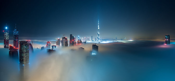 city, building, cityscape, mist, Dubai, Burj Khalifa, skyscraper, HD wallpaper