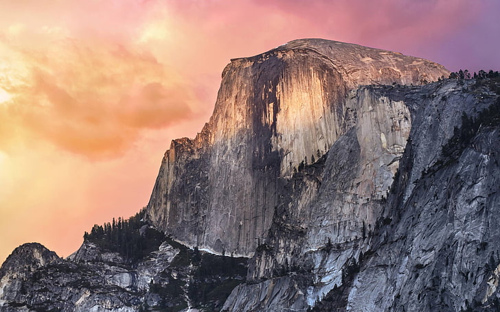 Half Dome, California, OS X, sky, rock, sunset, rock - object
