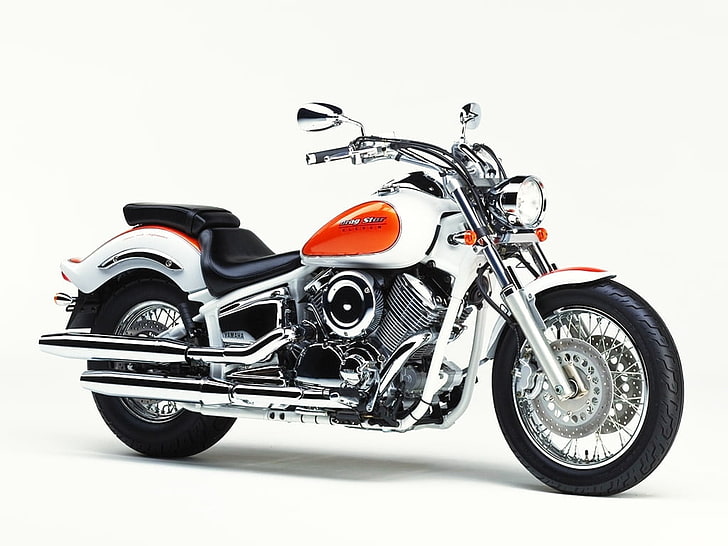 Yamaha 1100 Drag Star, silver and red motorcycle, Motorcycles, HD wallpaper