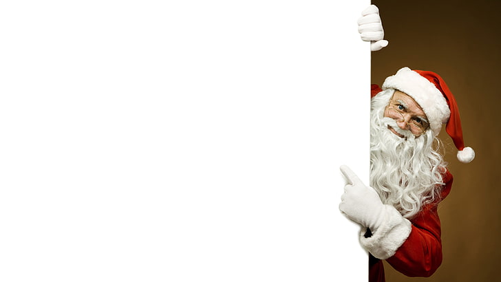 Santa Claus wallpaper, white, red, face, canvas, pose, background, HD wallpaper