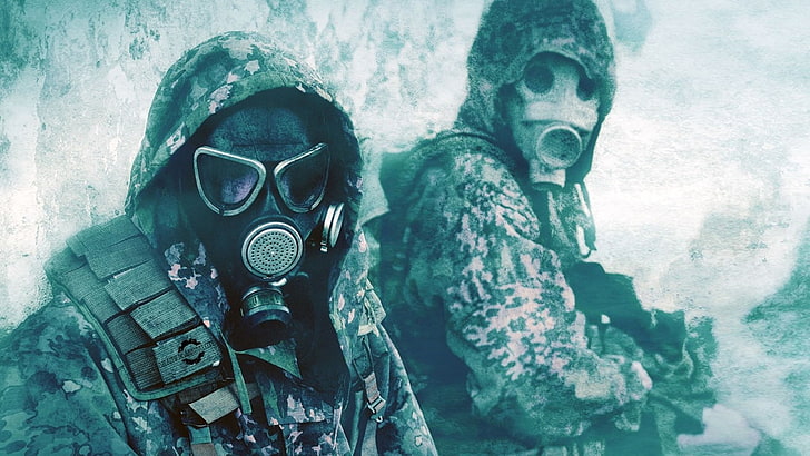 men, gas masks, winter, soldier, apocalyptic, military, portrait, HD wallpaper