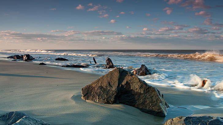 Beach Ocean Rocks Stones HD, nature, HD wallpaper