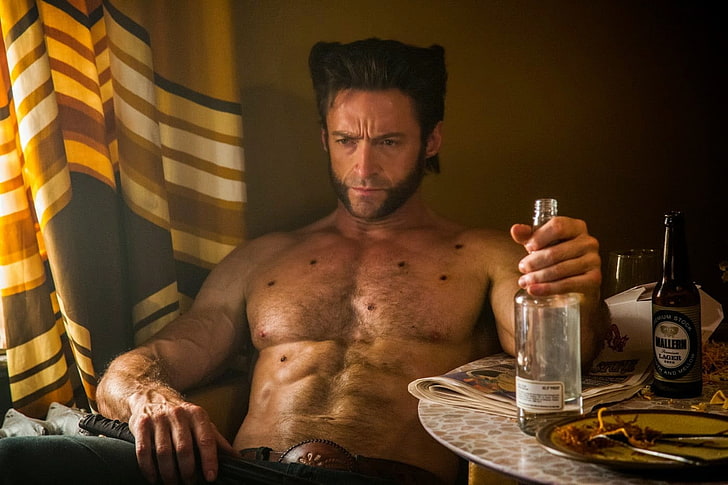 two brown wooden table decors, Hugh Jackman, Wolverine, X-Men