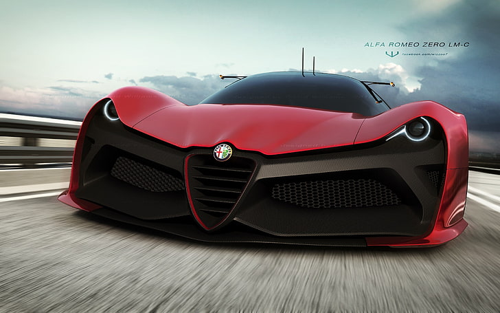 red and black Alfa Romeo car, Zero LM-C, mode of transportation, HD wallpaper