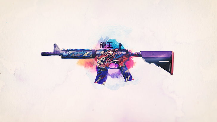purple M4A1 illustration, Counter-Strike: Global Offensive, M4A4, HD wallpaper
