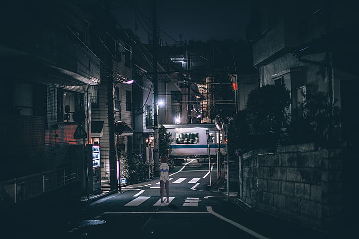 street, Japan, lights, night, dark, urban, HD wallpaper
