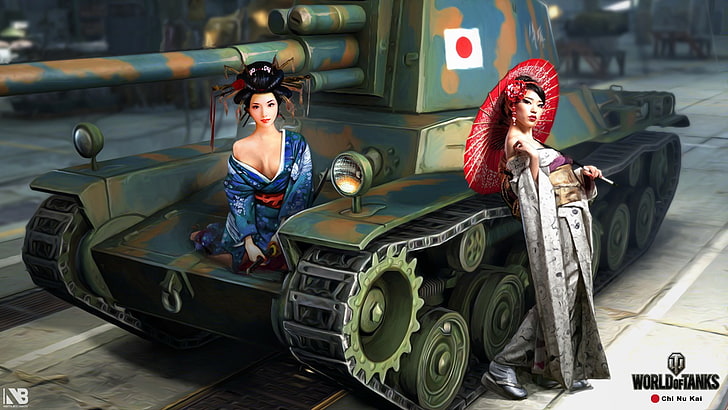 umbrella, girls, figure, katana, art, samurai, tank, Asian girls, HD wallpaper