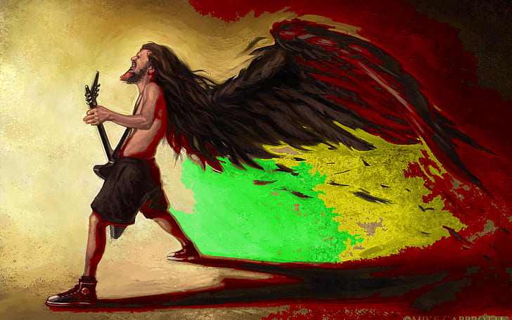 Dimebag Darrell HD, painting of a man holding a guitar with wings