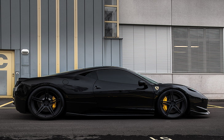 black Ferrari 458 coupe, car, transportation, motor vehicle, mode of transportation