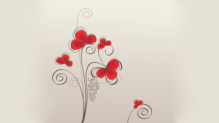 floral, vector, digital art, red, creativity, no people, heart shape, HD wallpaper