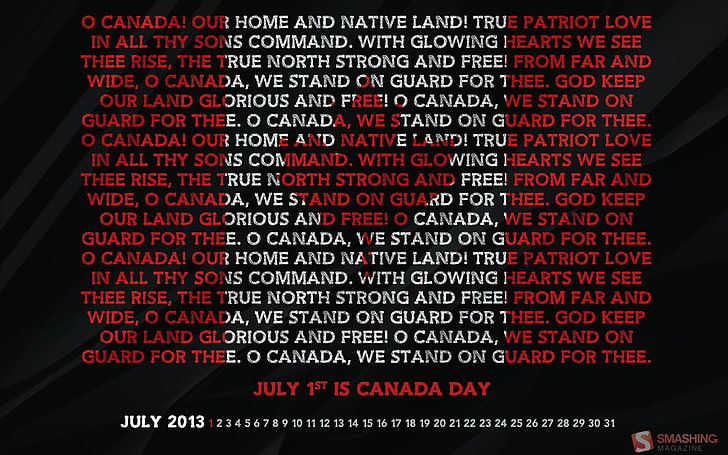Canada Day-July 2013 calendar desktop wallpapers, July 1st Canada Day poster, HD wallpaper
