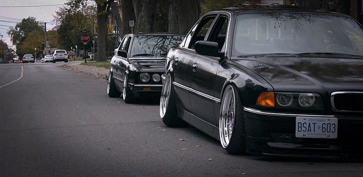black BMW sedan, tuning, stance, E28, E38, car, land Vehicle