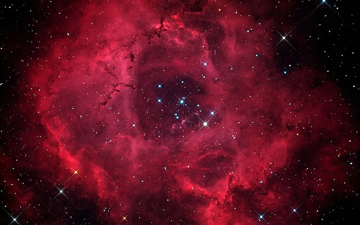red galaxy photo, space, stars, nebula, Nebulosa Roseta, star - space, HD wallpaper