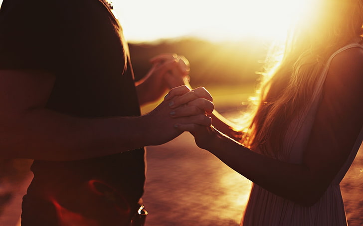 holding hands, couple, long hair, sunset, women, bonding, two people, HD wallpaper