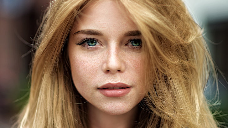 HD wallpaper: women, face, portrait, blonde, green eyes, freckles, closeup  | Wallpaper Flare