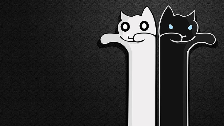 black and white cats illustration, minimalism, animals, artwork, HD wallpaper