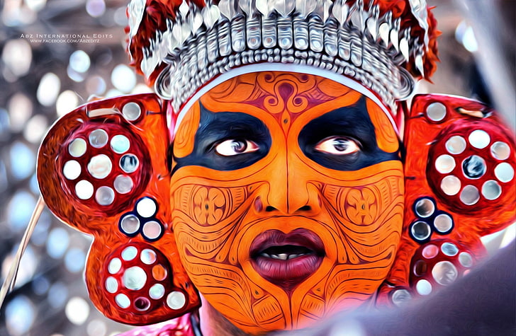 HD wallpaper: Theyyam Oil Painted HD, brown and red tribal mask, Asia,  Others | Wallpaper Flare