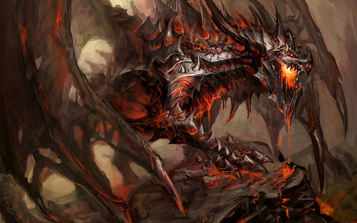 deathwing, dragon, fantasy Art, world of warcraft, HD wallpaper