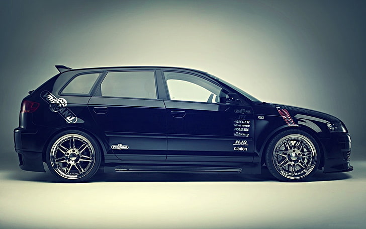 black 5-door hatchback, vehicle, Audi A3, tuning, car, motor vehicle, HD wallpaper
