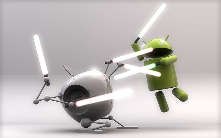 android vs apple, battle, robots, Technology, HD wallpaper