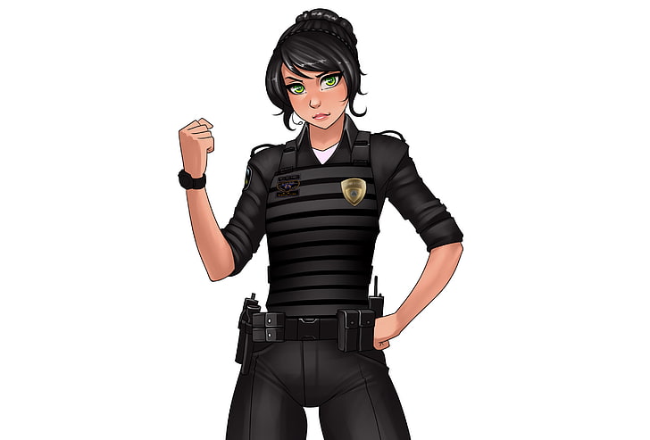 anime female police officer illustration, girl, icon, art, form