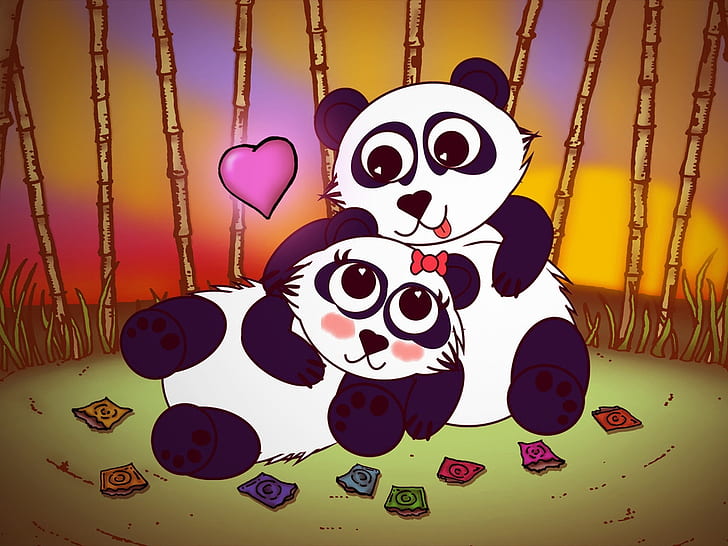 couple heart Panda love Animals Bears HD Art, HD wallpaper