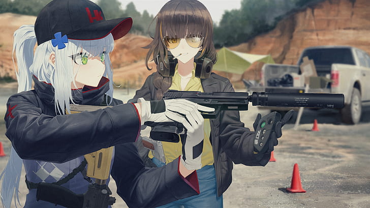 HK416 (Girls Frontline), m4a1 (girls frontline), bow, anthropomorphism