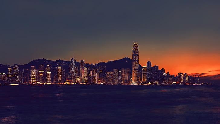 black concrete high-rise building, city, Hong Kong, skyline, building exterior, HD wallpaper