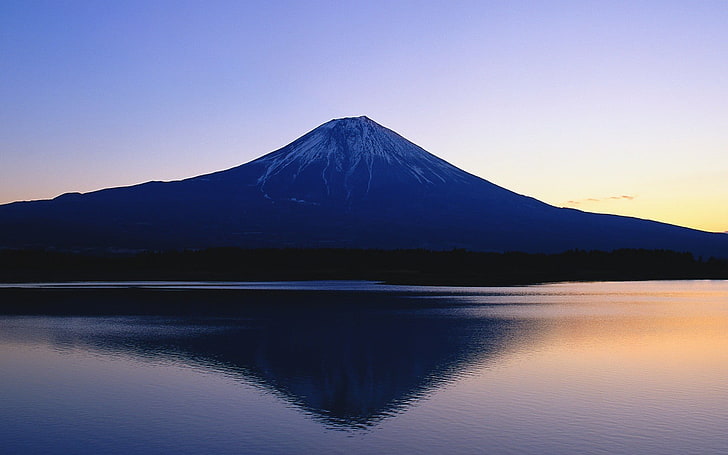 silhouette mountain, Mount Fuji, landscape, Japan, volcano, reflection