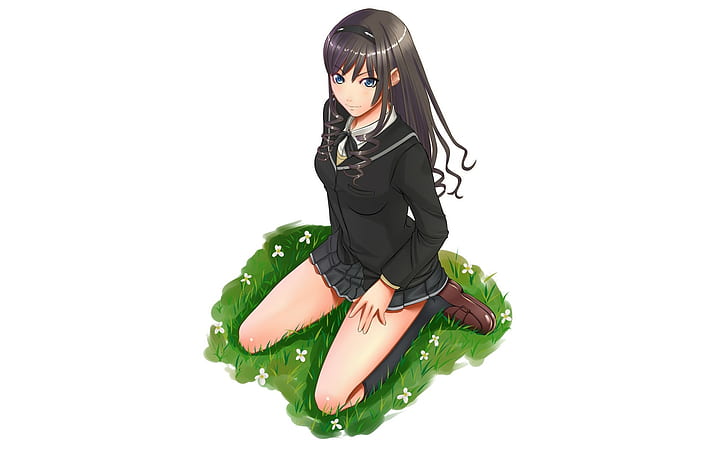 Amagami, Morishima haruka, Girl, Brunette, Posture, Grass, one person