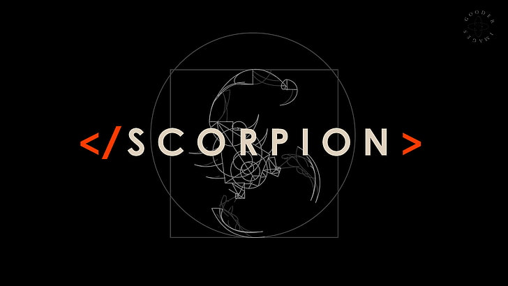 Scorpion logo, Scorpion (TV Show), code, stupid TV shows, black background