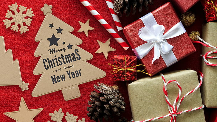 happy new year, merry christmas, gifts, gift box, gift boxes, HD wallpaper