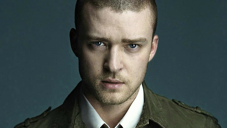Justin Timberlake, Celebrities, Star, Movie Actor, Handsome Man, Blue Eyes, Photography, Simple Background, men's green denim jacket, HD wallpaper