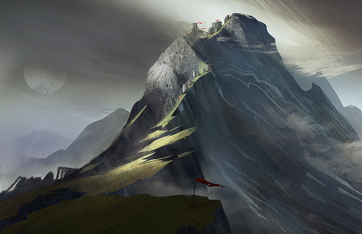 Fantasy Art, Mountain Pass, Mountain, HD wallpaper