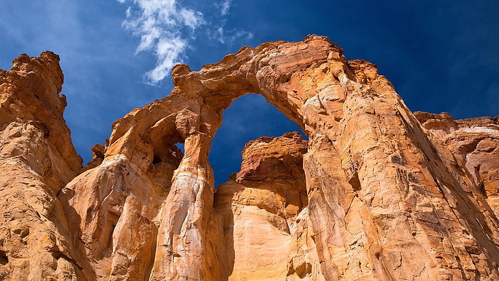 brown rock formation, landscape, nature, arch, sandstone, Utah, HD wallpaper