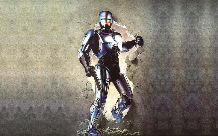 RoboCop, cyborg, robocop 2, movies, machine, men, gun, wall