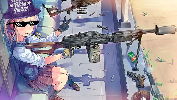 black assault rifle illustration, New Year, weapon, skirt, Major League Gaming, HD wallpaper