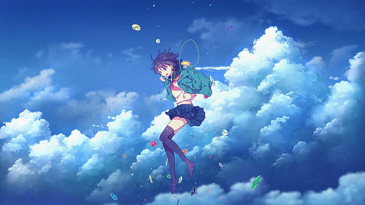 Anime boy, clouds, skeleton, flying, Anime, HD wallpaper | Peakpx