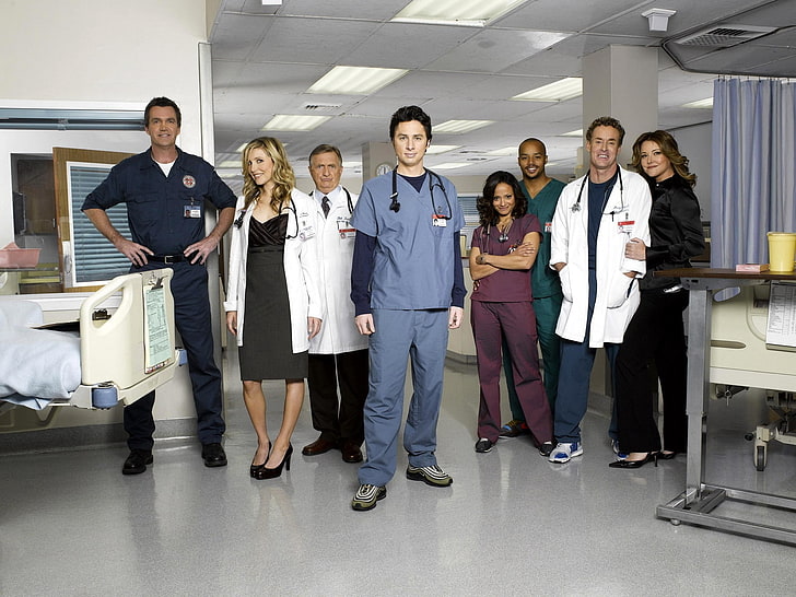 blue medical scrub, scrubs, tv show, actors, doctors, hospital