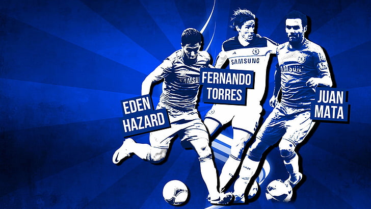 Eden Hazard, Fernando Torres, and Juan Mata wallpaper, fc chelsea, HD wallpaper
