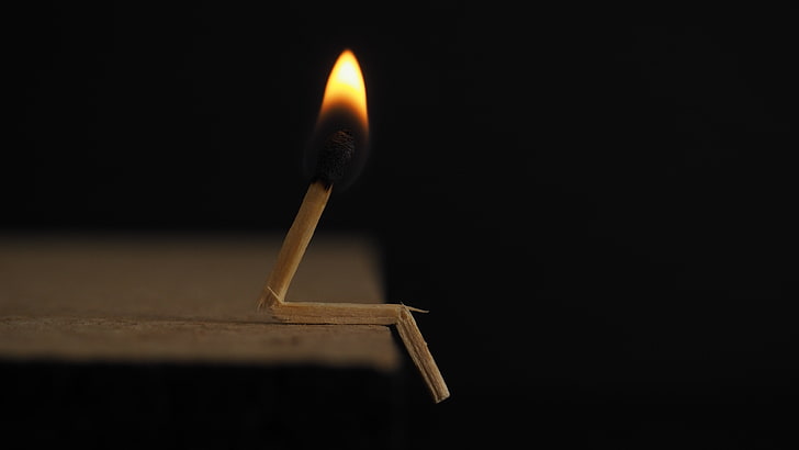 match stick, fire, sadness, dark background, flame, burning, indoors, HD wallpaper
