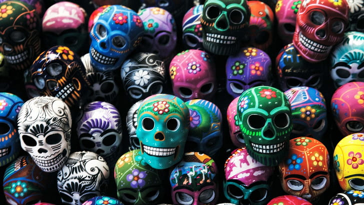 Download A Colorful Sugar Skulls And Flowers Pattern Wallpaper  Wallpapers com