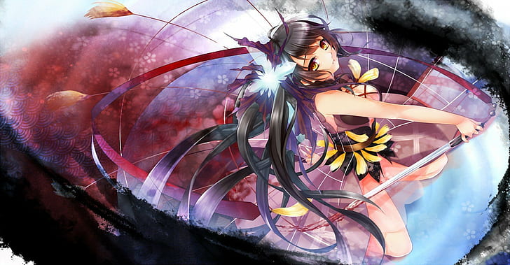 1535x800 px anime Anime Girls Original Characters sword People Girl HD Art, HD wallpaper