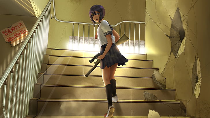 extracurricular urban warfare badass cute and deadly schoolgirl combat HD, HD wallpaper